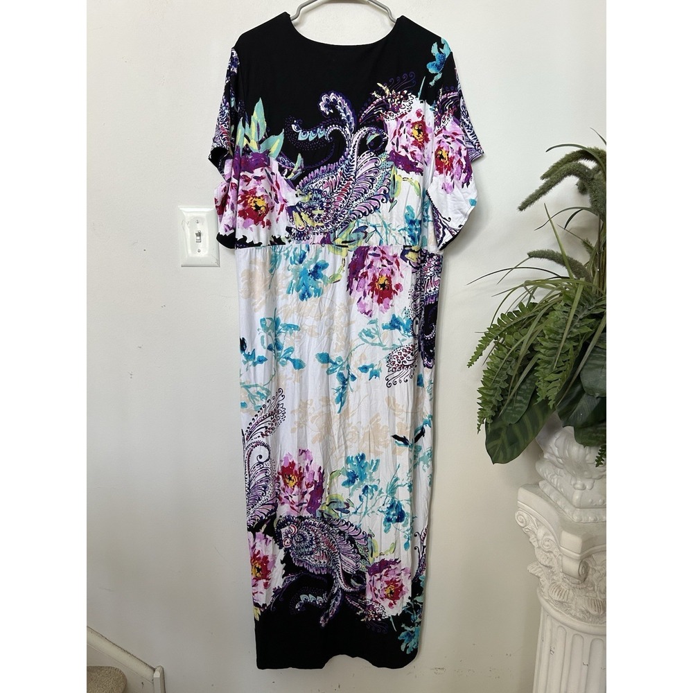 NWT Chicos Floral Paisley Patchwork Maxi Dress Vibrant Flutter Sleeve V-Neck 2X - Picture 6 of 7
